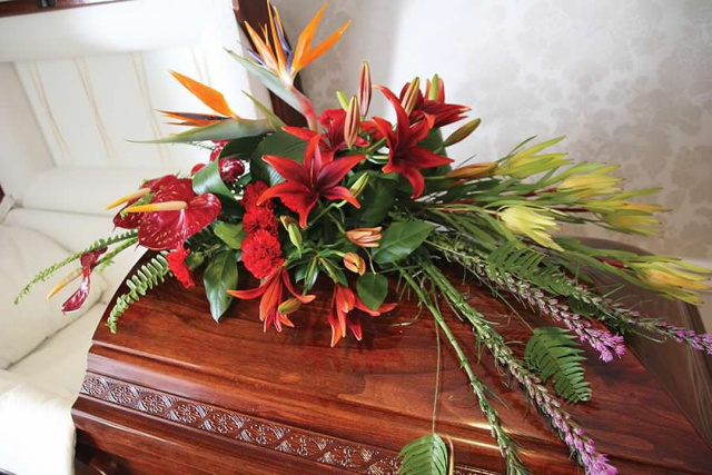 Garden Tropical Full Casket Spray (shown at $200.00)